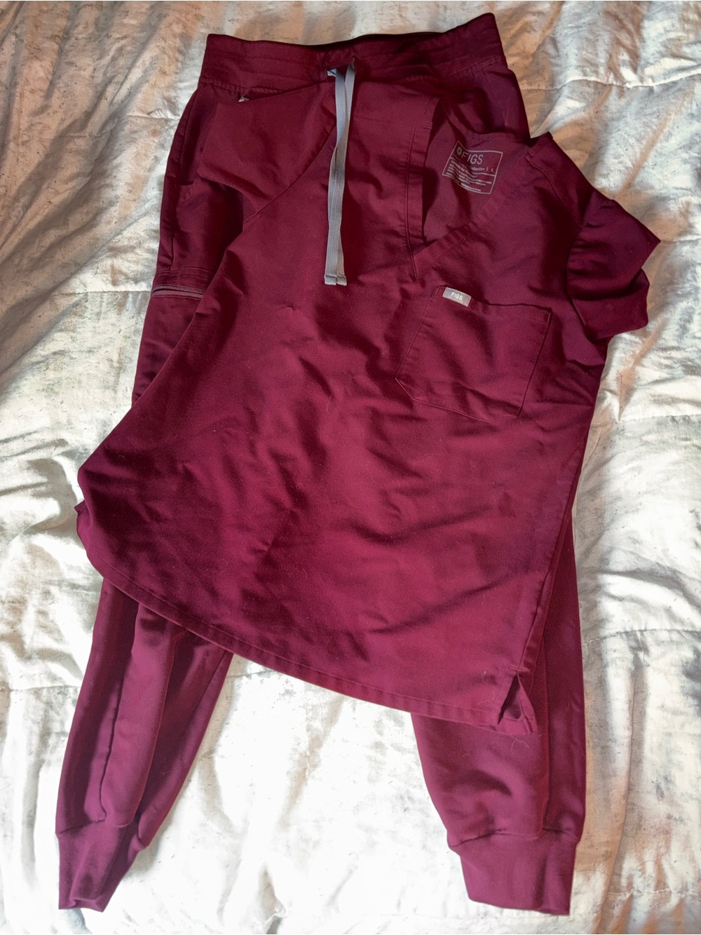 Figs Women's Maroon Scrub Top & Jogger Set